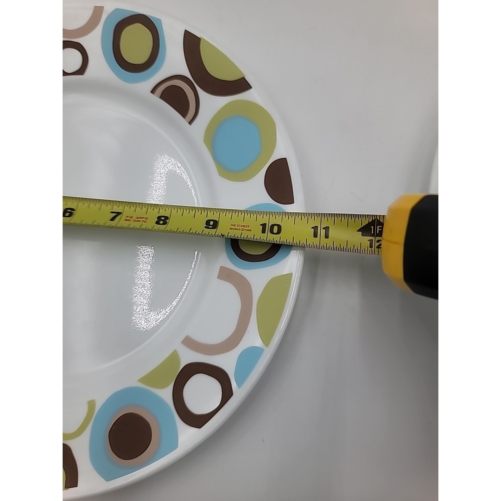 8pc Corelle Vitrelle ROLA 10-3/4" Dinner Plates Bowls Green Brown Blue Circles - Picture 7 of 11